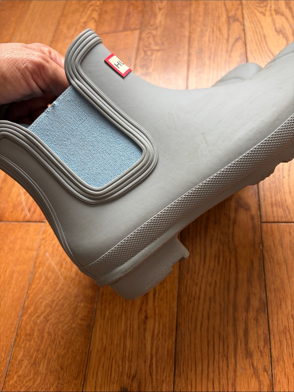 Hunter Grey Short Chelsea Rain Boots with Blue Lining - Picture 5 of 8